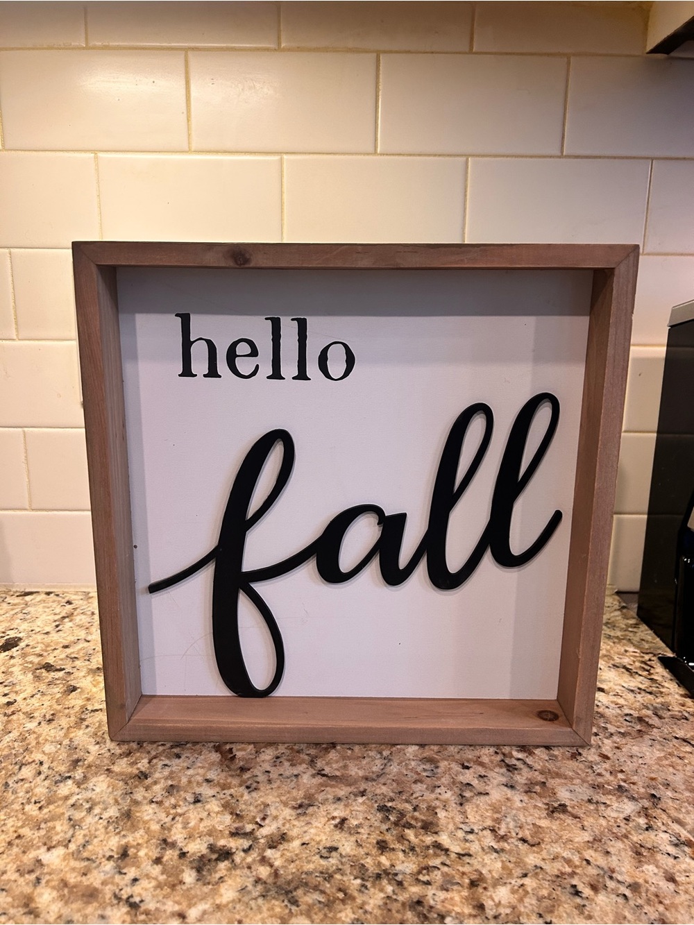 Hello Fall Framed Wall Sign in Black and Natural Wood